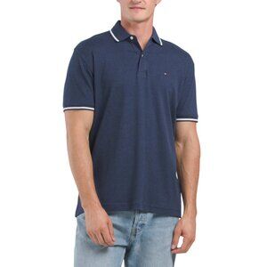 TOMMY HILFIGER Navy Heather Richard Heather Tipped Short Sleeve Polo